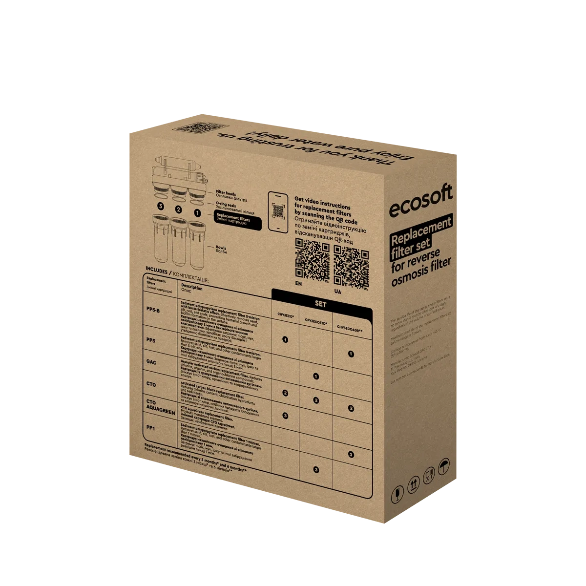 Покращений комплект картриджів Ecosoft 1-2-3 для фільтрів зворотного осмосу з функцією економії води (CHV3ECOAGR) - Зображення 4